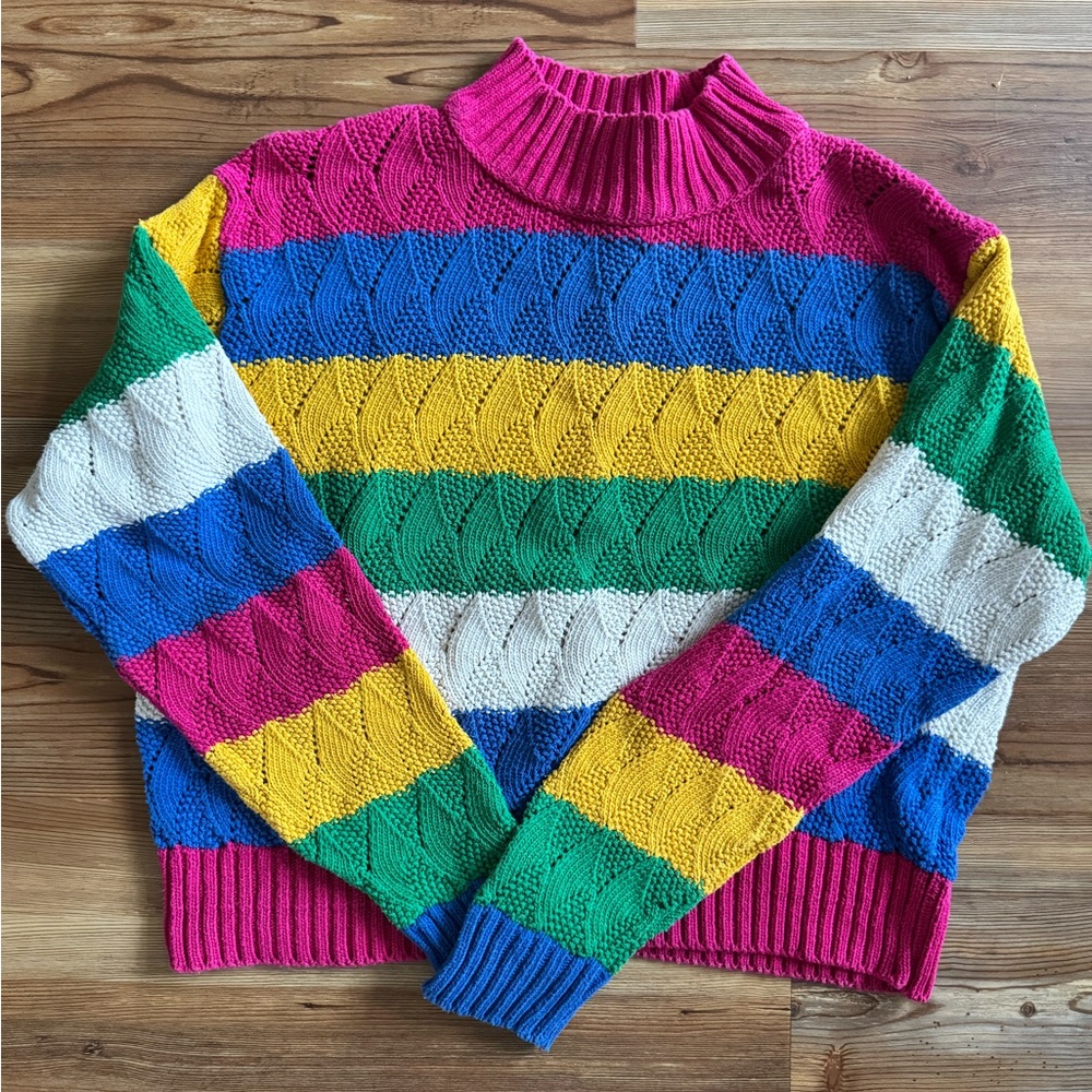Vibrant Multicolor Striped Turtleneck Sweater